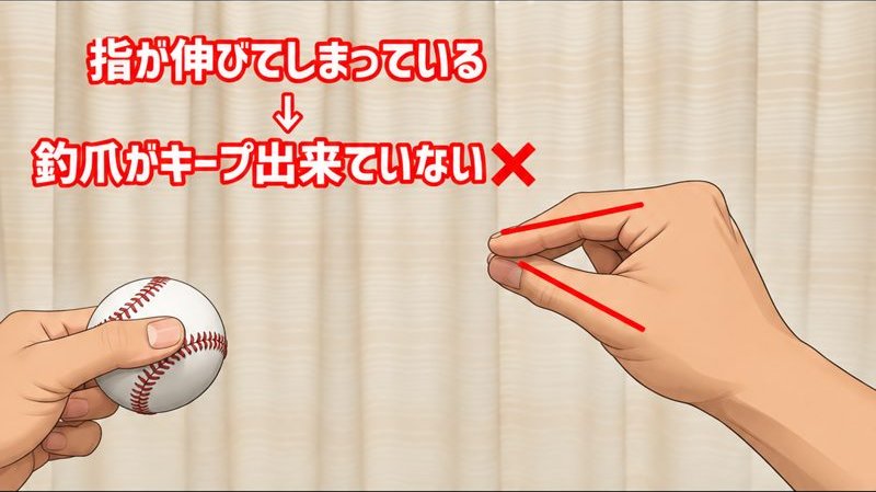 指が伸びてしまっている＝鉤爪がキープ出来ていない