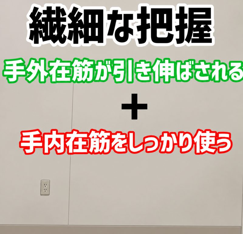 繊細な把握＝手外在筋が引き伸ばされる＋手内在筋をしっかり使う